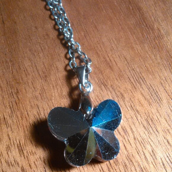 Magic Color Crystal Butterfly Brass Pendant Stainless Steel Necklace - Picture 6 of 16